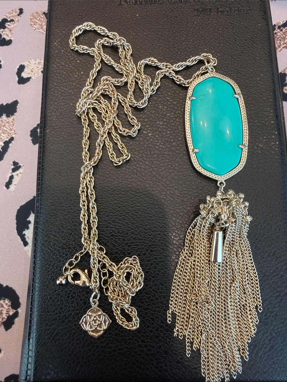 Authentic Kendra Scott Turquoise Oval Pendant Tassel Necklace - Silver
